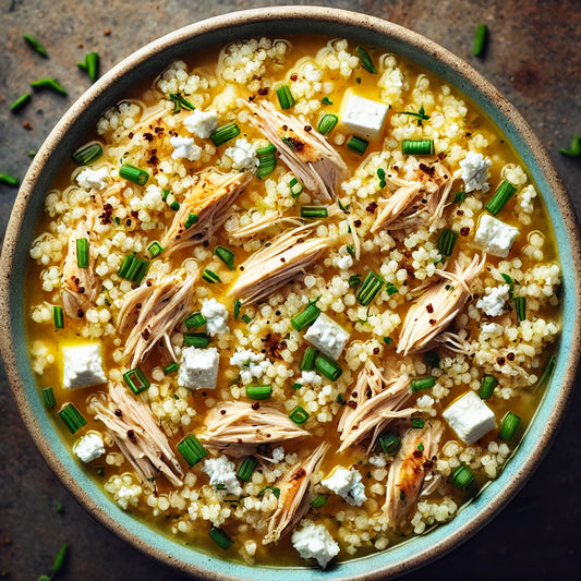 Bowl of Greek lemon chicken soup