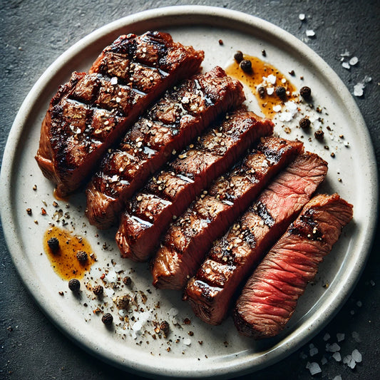 Plate of medium rare Chipotle-Serrano Rib-Eye Steak